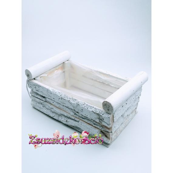 Kéreg láda 25x14x11 cm fa füllel Fehér