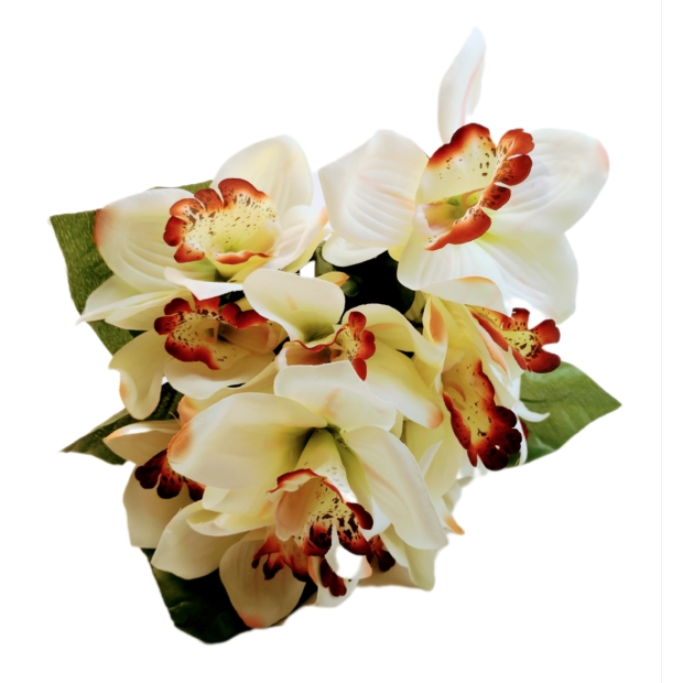 Bársony orchidea csokor 14 fej 12 cm Krém-barna 