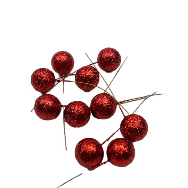 Glitteres bogyó 1,5 cm 10 db Piros