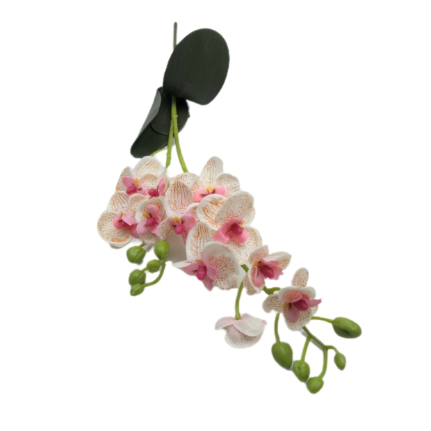 Szatén orchidea 50 cm gumi levéllel Rózsaszín