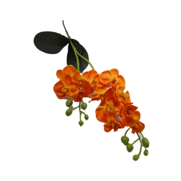 Szatén orchidea 50 cm gumi levéllel Narancssárga