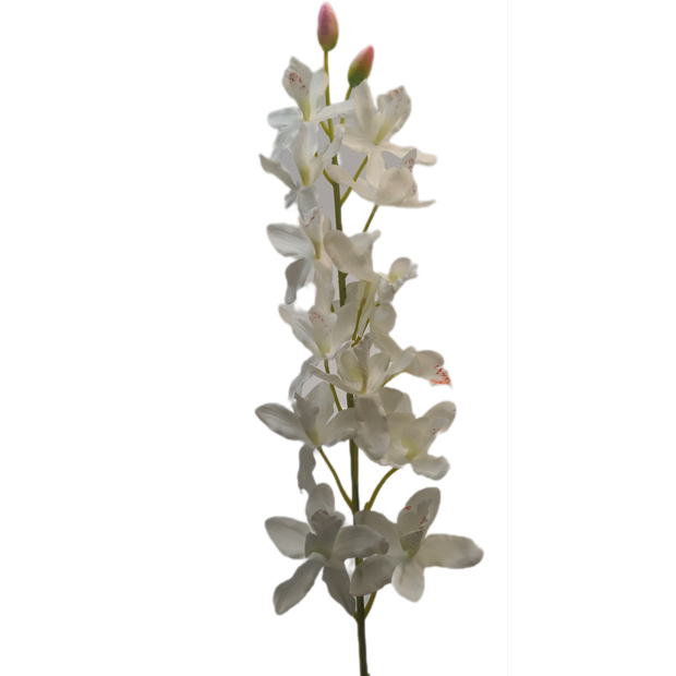 Szatén orchidea 14 virág 8 cm Fehér