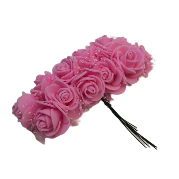 Mini csokor rózsa 2 cm fej Élénk rózsaszín