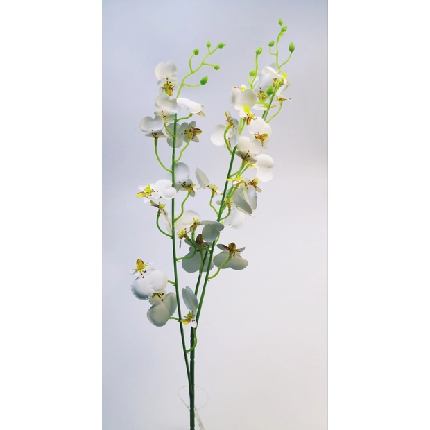 Gumi orchidea kis virágú 85 cm 32 virág 3-4 cm Fehér cirmos 