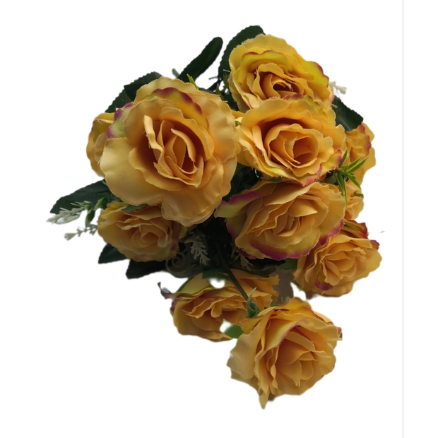 12 fejű 6 cm rózsacsokor Napsárga-lila cirmos