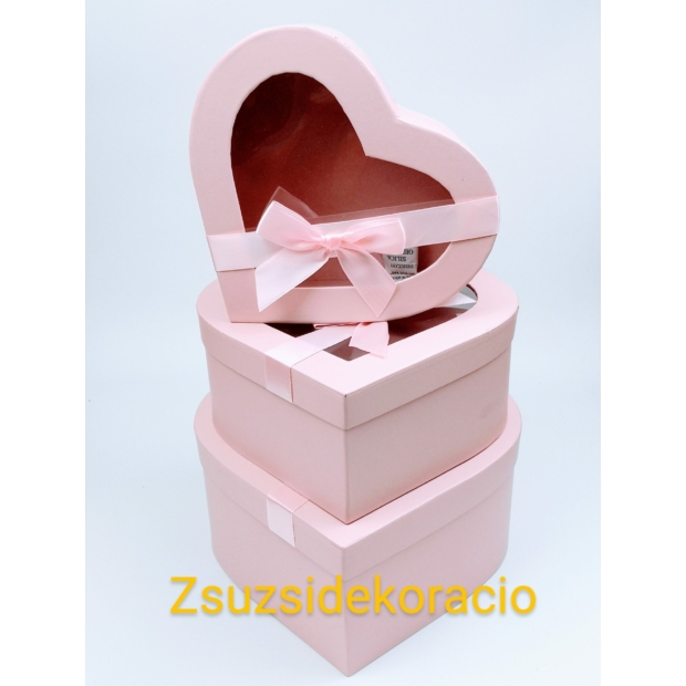 Ablakos szív doboz masnis Rózsaszín