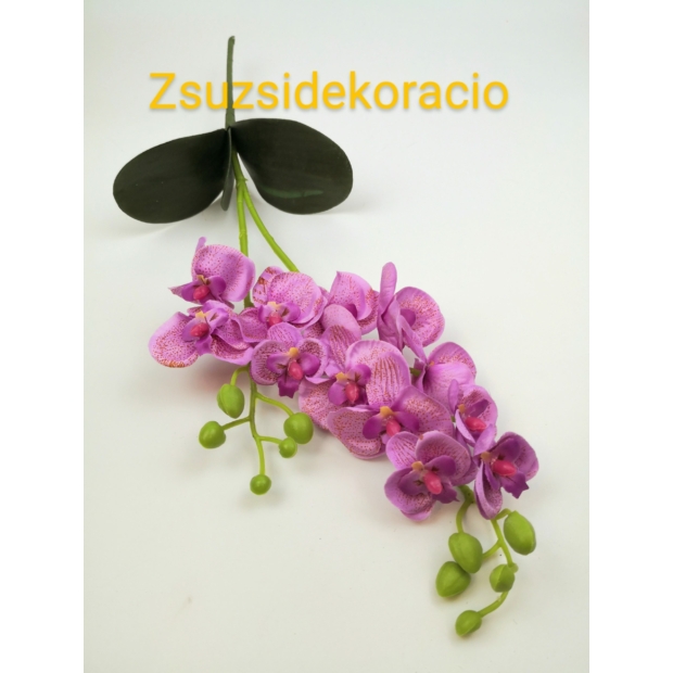 Szatén orchidea 50 cm gumi levéllel Lila