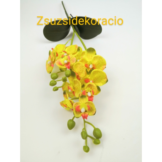 Szatén orchidea 50 cm gumi levéllel Sárgászöld