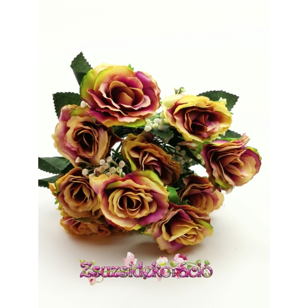 Rózsacsokor 10 fejes 5 cm virággal Lila cirmos