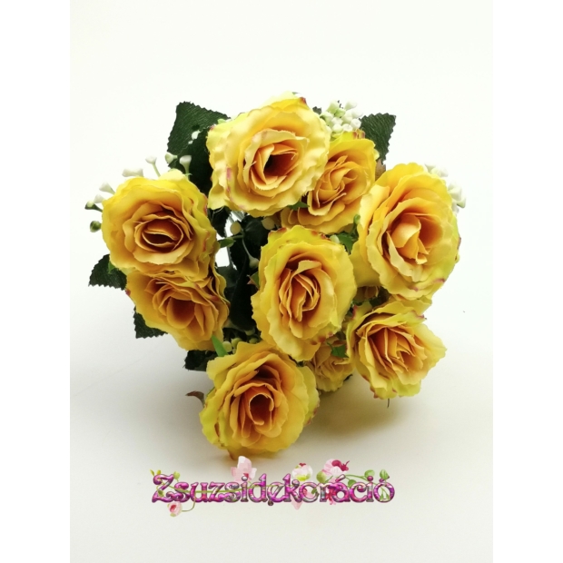 Rózsacsokor 10 fejes 5 cm virággal Sárga cirmos