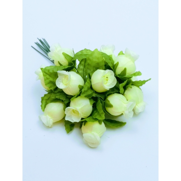 Mini bimbós rózsacsokor 11 cm Krém fehér