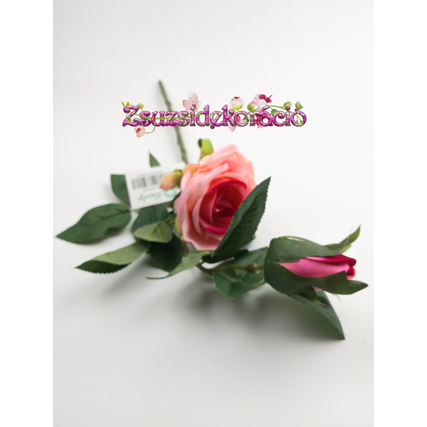 Bársony rózsa bimbóval 45 cm Rózsaszín cirmos