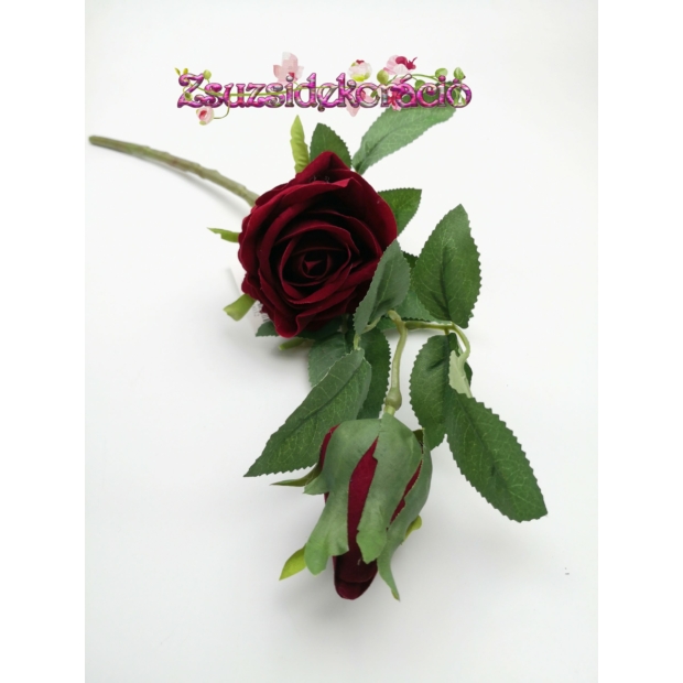 Bársony rózsa bimbóval 45 cm Bordó