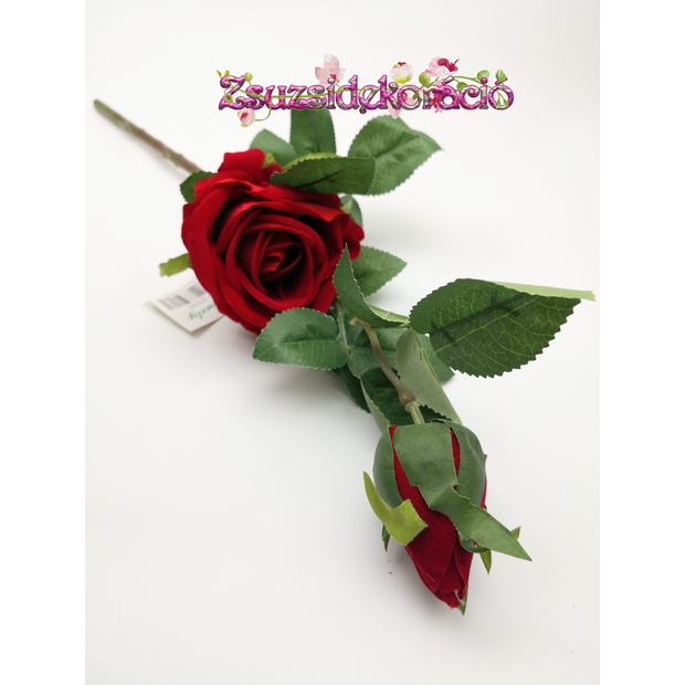 Bársony rózsa bimbóval 45 cm Sötét piros