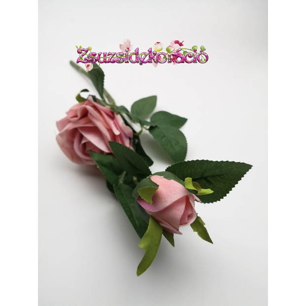 Bársony rózsa bimbóval 45 cm Rózsaszín