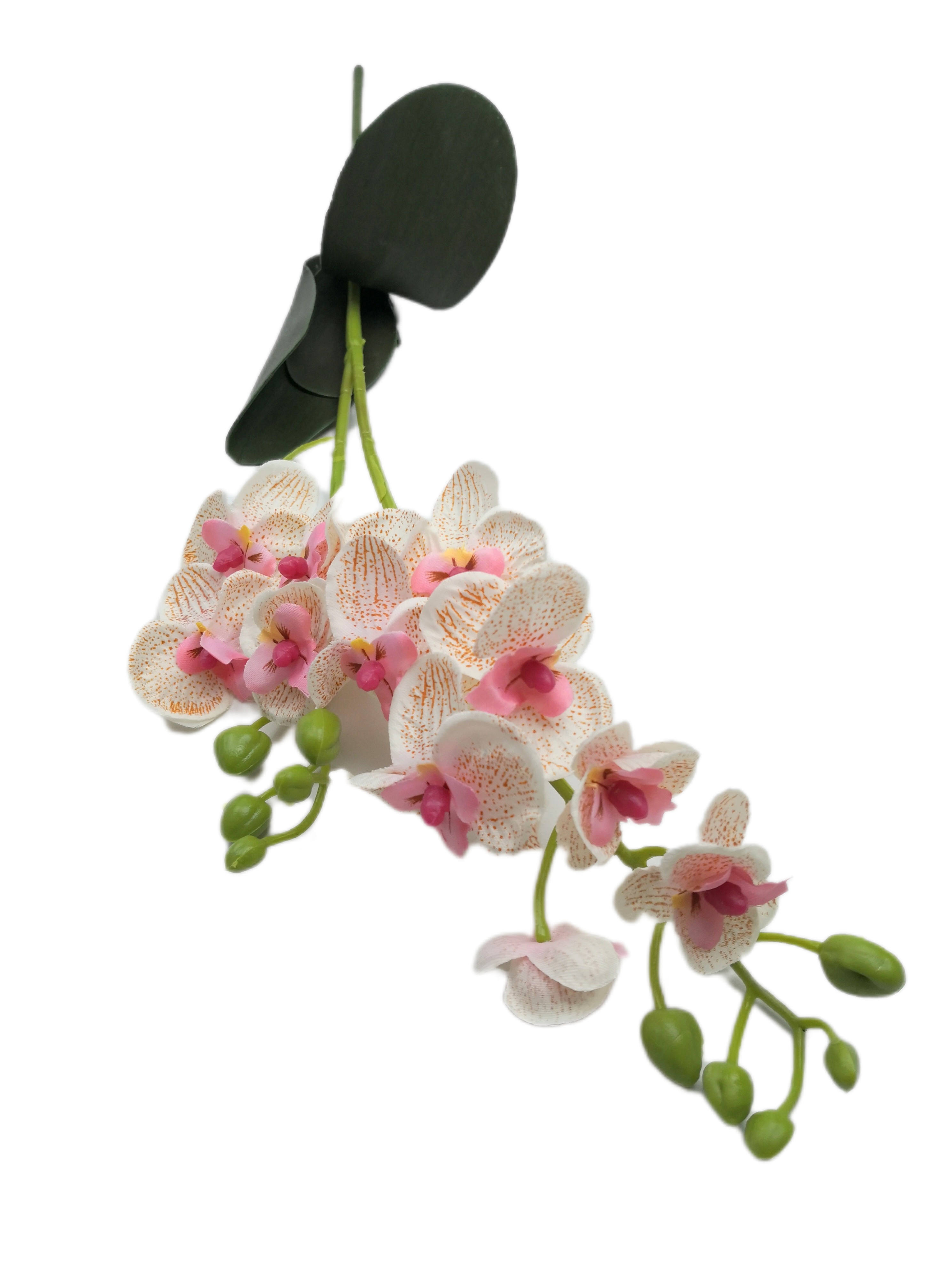 Szatén orchidea 50 cm gumi levéllel Rózsaszín