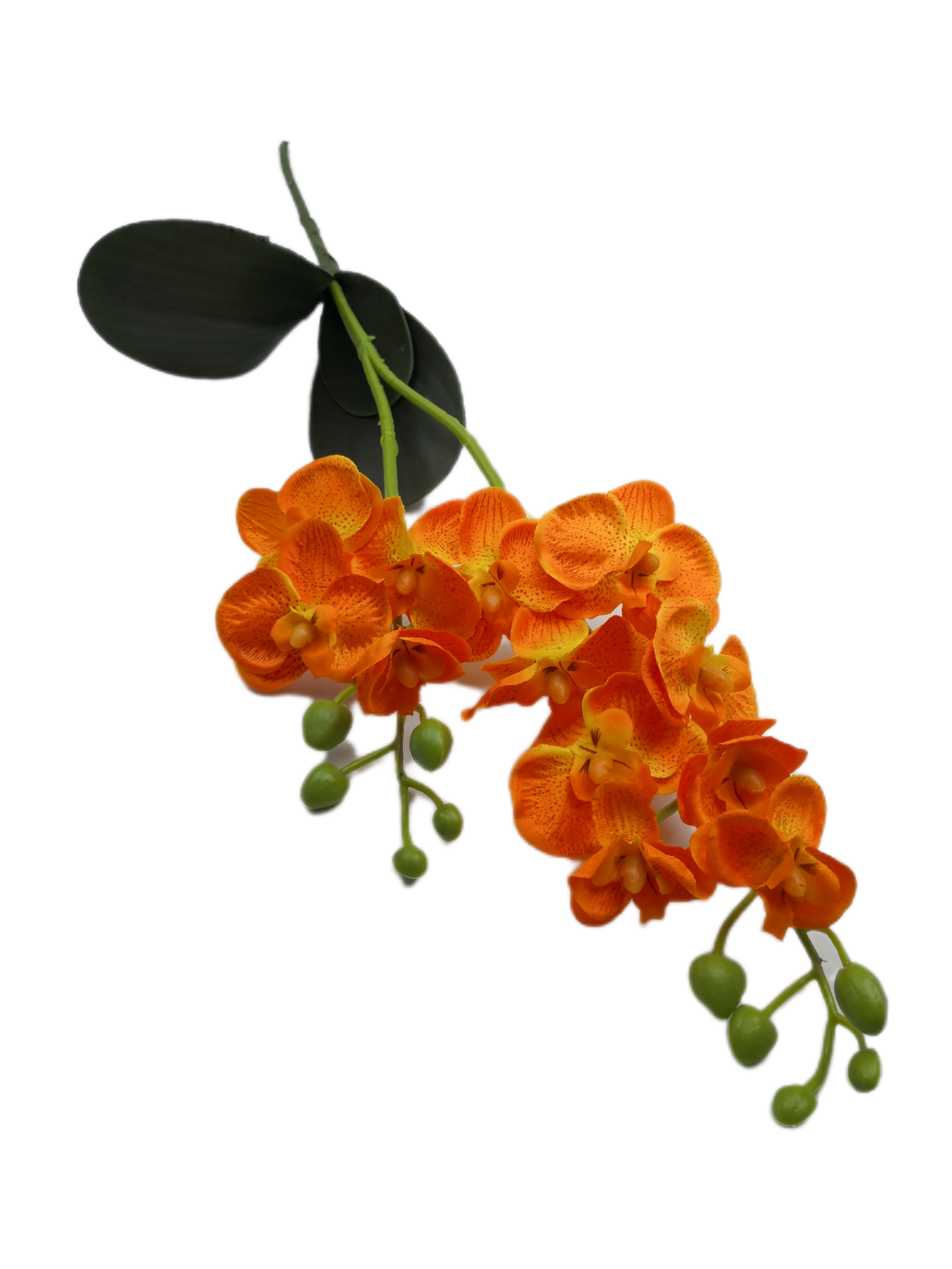 Szatén orchidea 50 cm gumi levéllel Narancssárga