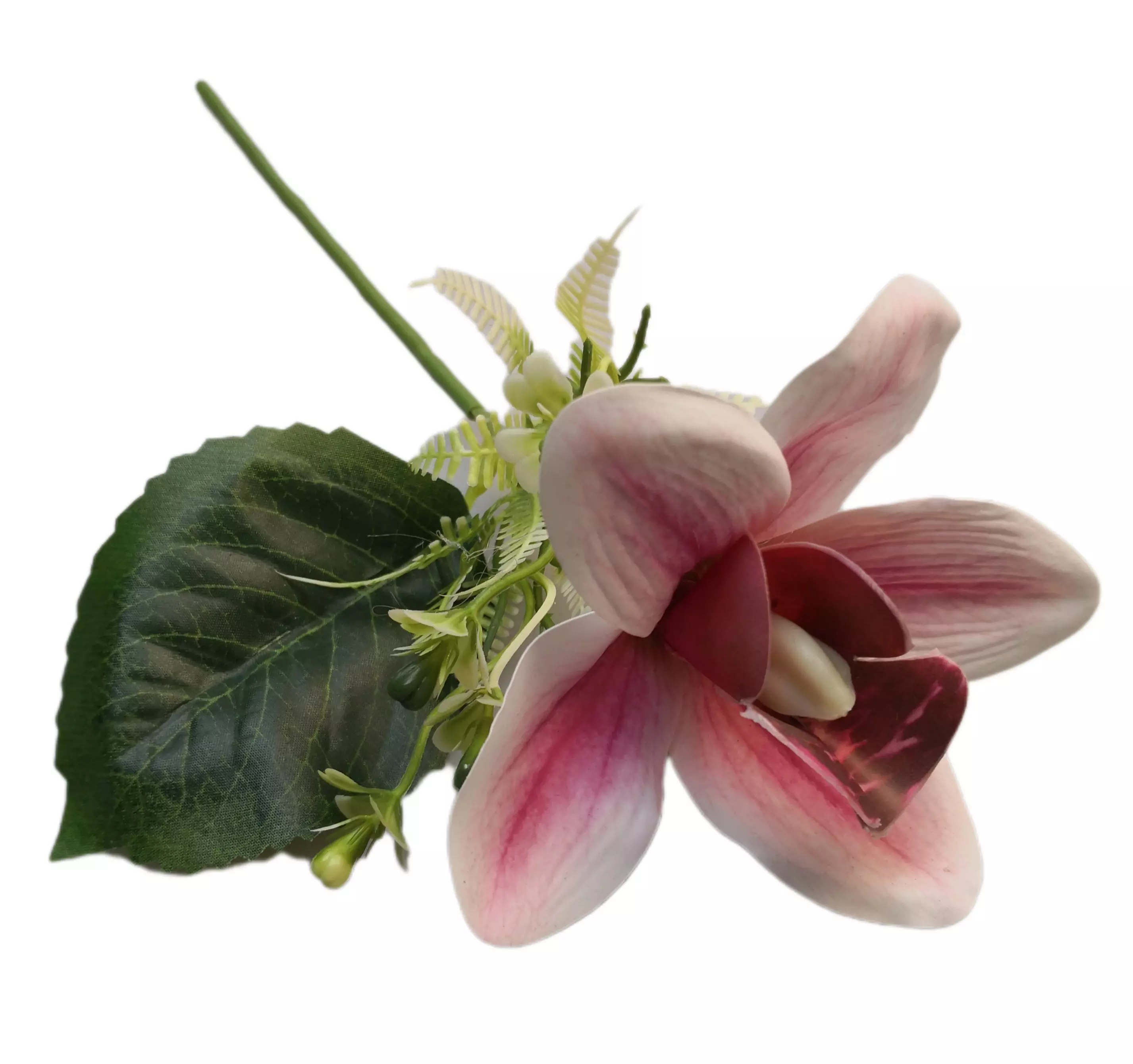 Gumi orchidea 30 cm 11-12 cm virággal díszítőkkel Rózsaszín cirmos